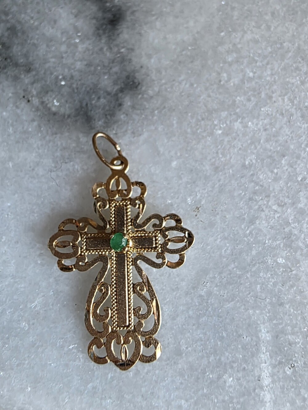 Elegant Gold Cross Pendant with Green Stone